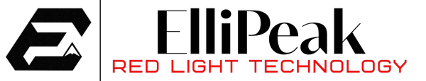 Logo s črko E in belim trikotnikom, napis Red Light Technology v rdeči barvi na črni podlagi.