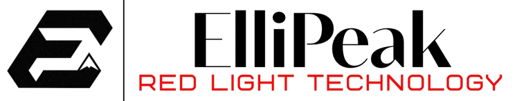 Logo s črko E in belim trikotnikom, napis Red Light Technology v rdeči barvi na črni podlagi.